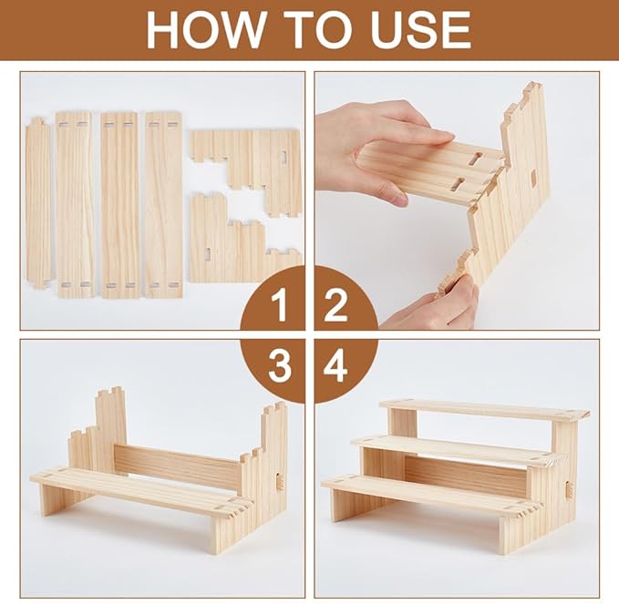 NBEADS 3-Tier Wooden Display Riser Shelf, 7.05x11.65x5.59 Inch Antique White Tabletop Small Food Stand Risers Display Makeup Step Perfume Organizer for Fragrance Cosmetics Figure Collection