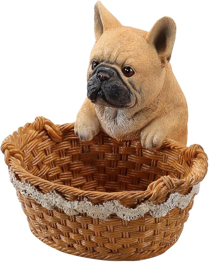 Dog Resin Storage Basket, Desktop Organizer for Remote & Keys, Cute Home Decor Tray, Ideal present for Pet Lovers.(French Bulldog Fawn)
