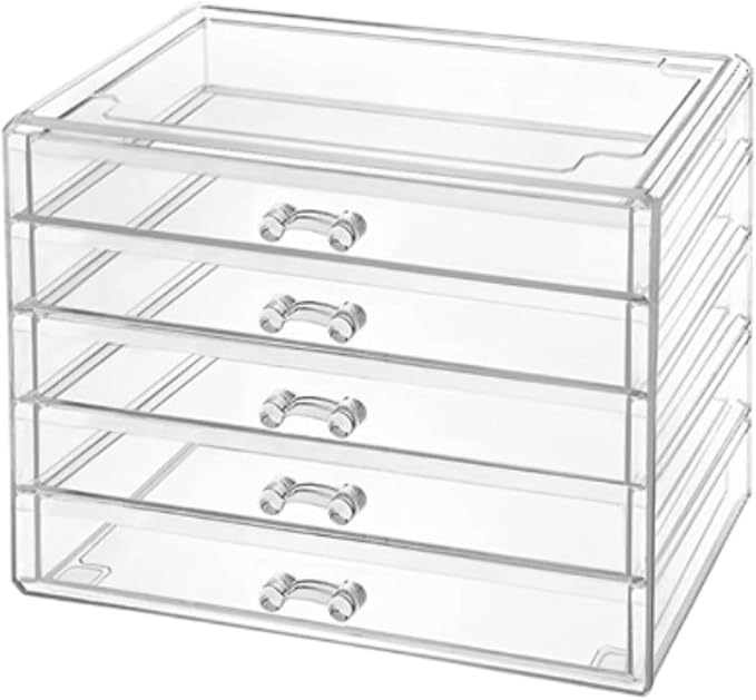 Acrylic Drawer Makeup Organizer Jewellery Chest Multilayered Necklace Rings Earrings Holder Lady Jewelry Storage Box for Home, 5 Tiers