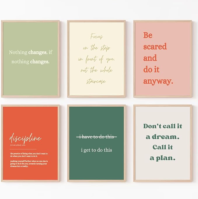 Office Wall Art Motivational Posters Inspirational Quote Canvas Wall Decor Office Positive Pictures Inspirational Classroom Art Motivational Work Prints for Gym Home 12x16 Inch Unframed Set of 6