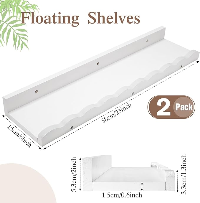 Suzile 2 Pcs Scalloped Shelves Wall Floating Shelves Set for Room, Bathroom, Bedroom, Cute Room Decor Aesthetic and Books, Toys, Photo Frames Storage(23",White)