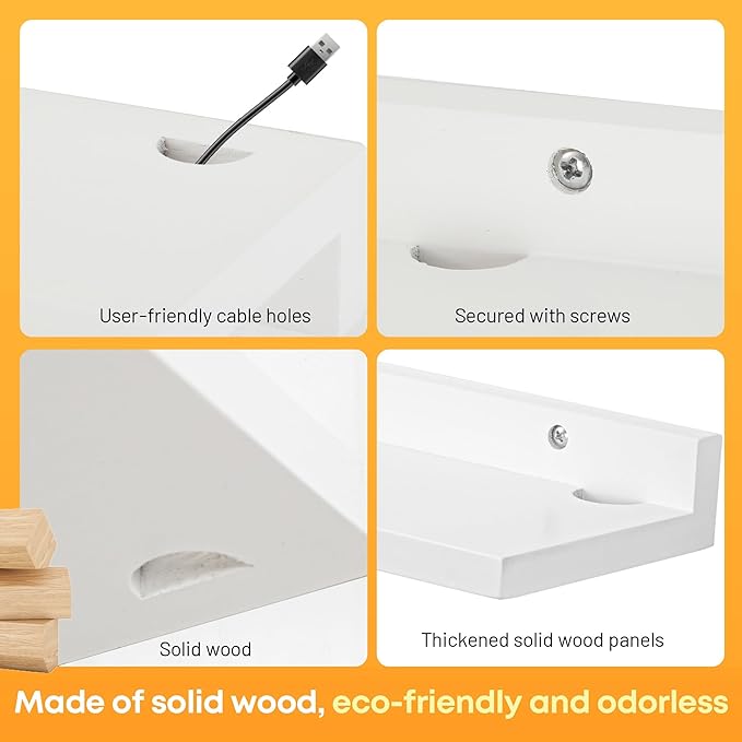 Small Floating Shelf for Wall,9X5 Inch Wall Mounted Shelf with Cord Hole,Small Display Shelves for Cameras, Webcam, Router,Smart Speaker,Action Figures-2 Pcs(White