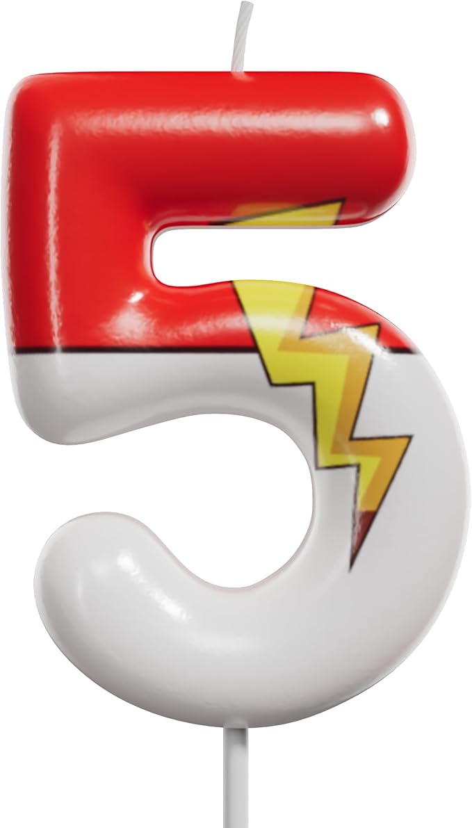 Red and White Birthday Number Candle Cartoon Style Cake Topper for Kids, Cute Decorative Numeral for Animated Theme Party & Anniversary Celebration (Pink Dot, 5)