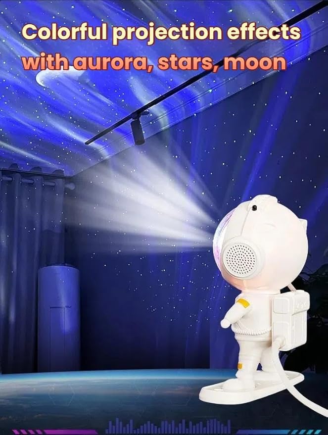 Astronaut Aurora Galaxy Projector, 360° Rotating Star & Moon Night Light with White Noise, Music Sync, Remote & Timer, LED Mood Lamp for Bedroom, Kids Room Decor, Gift for Boys Girls