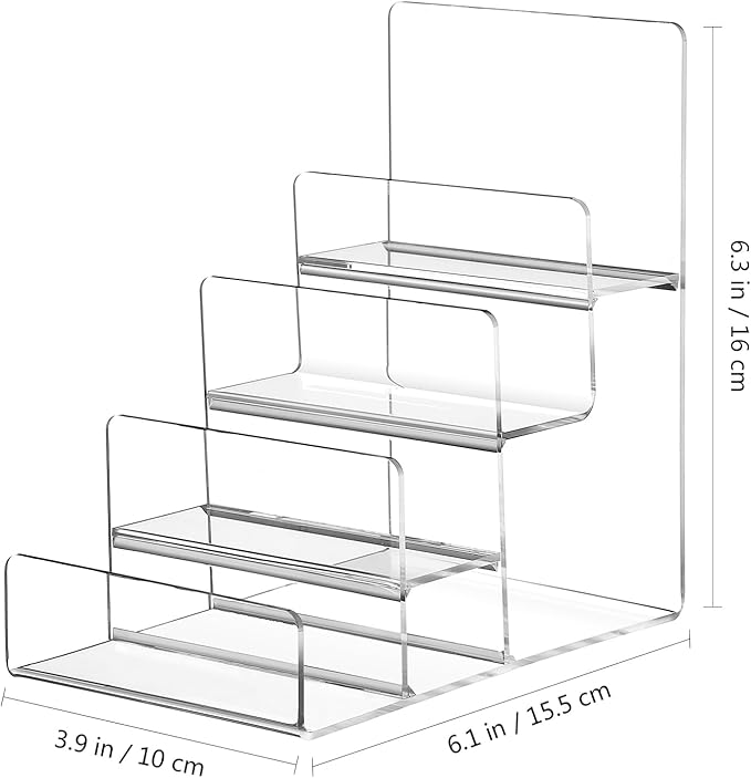 DOITOOL 4-Tier Clear Display Risers Stand: Acrylic Wallet Display Stand Holder, Clear Handbag Purse Display Stand Jewelry Display Riser Purse Handbag Organizer - 2 Pack (3.9X6.1X6.3inch)