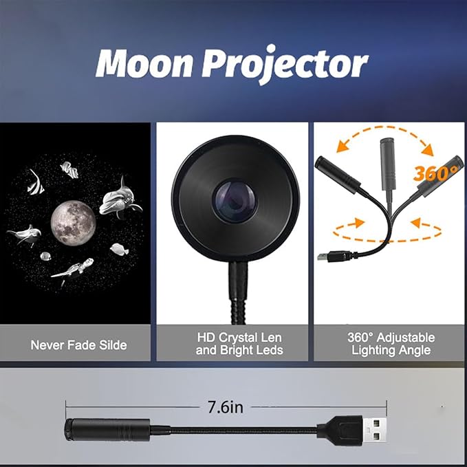HD Moon Projector Shooting Star Manual Focus,Romantic LED Night Light Bedroom Atmosphere Projection Decoration