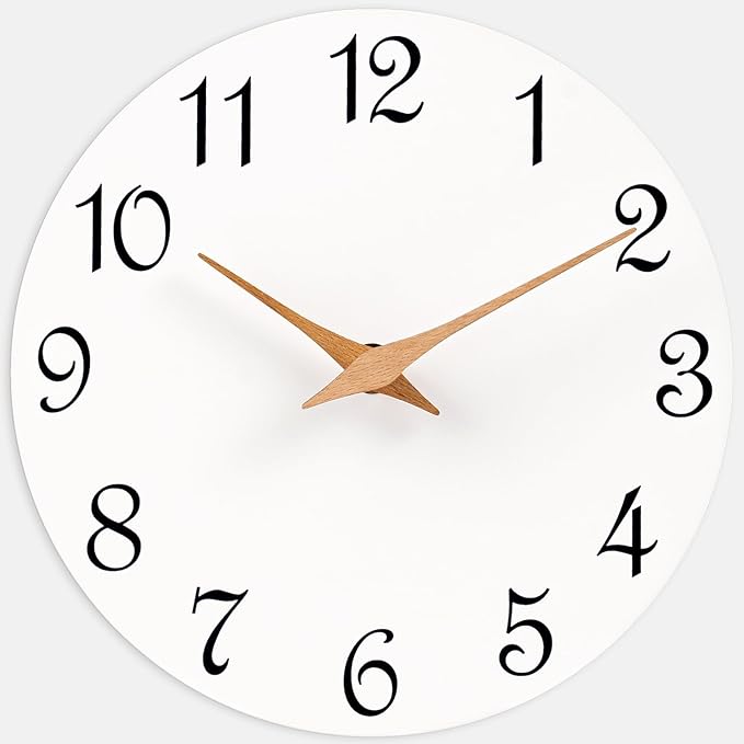 Mosewa Wall Clock White Silent Non Ticking Battery Operated Simple Minimalist Wooden Clock Decorative for Home Bedroom Living Room(14 Inch)