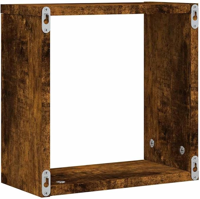 vidaXL Wall Cube Shelves Set of 2 Smoked Oak 11.8X5.9X11.8 in Indoor Storage for Living Room Office Minimalist Display Organization Shelf Floating Mounted Bookshelf Shelving