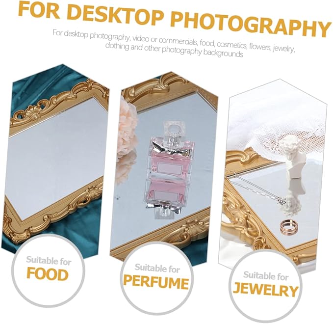 STOBAZA Vintage Mirror Tray Organizer for Perfume Makeup Decor Elegant Vanity Tray for Home Studio Wedding Photography Prop