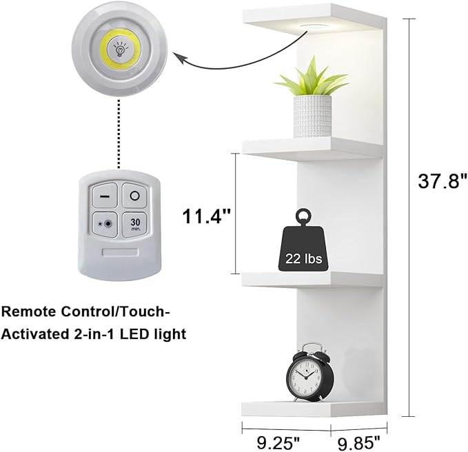 LitaEther Versatile 4 Tier Wall Shelf Unit,White Lack Wall Shelf,Display Floating Shelf with LED Remote Control Light