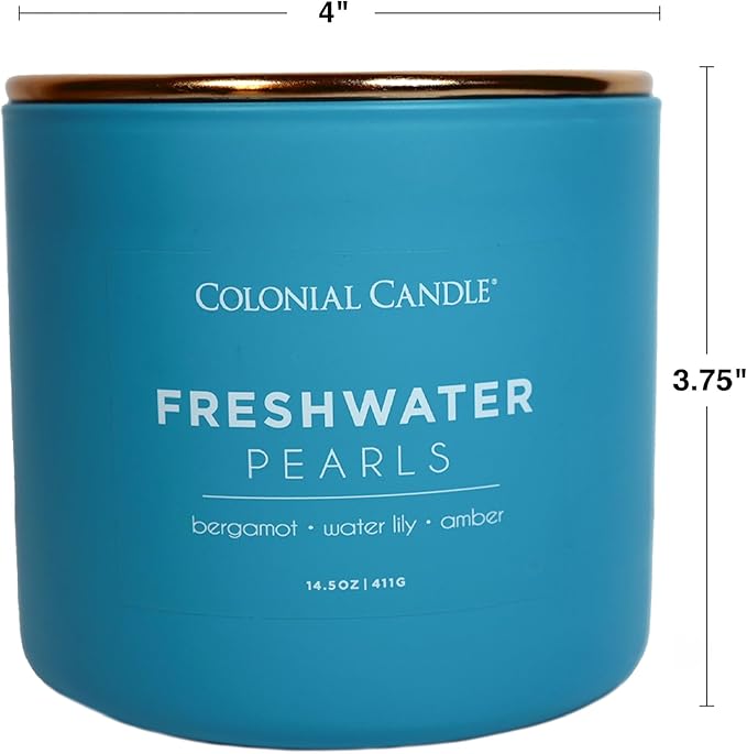 Colonial Candle Freshwater Pearls Scented Jar Candle, Pop of Color Collection, 3 Wick, 14.5 oz - Up to 60 Hours Burn