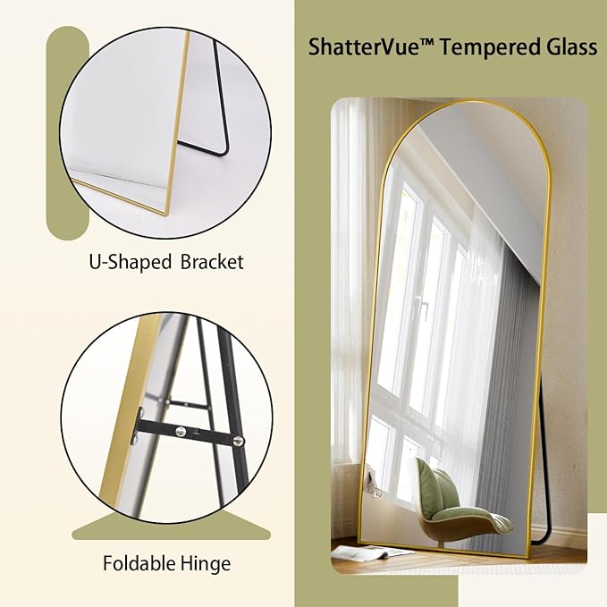 BEAUTYPEAK Arch Mirror Full Length, 76"x34" Wall Mirrors, Oversized Full Body Floor Mirror, Aluminum Alloy Frame for Bedroom, Dressing Room, Gold