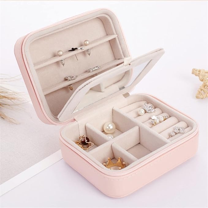 Earrings Ring Jewelry Box Useful Makeup Organizer with Zipper Travel Portable Jewelry Storage Case 1Pcs (Color : White style1)