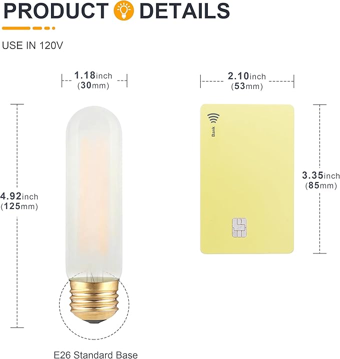 T10 LED Bulb- Dimmable 2W Frosted Led Tubular Bulbs- Soft White 2700K- 25 Watt Incandescent Bulb Equivalent- E26 LED Chandelier Edison Light Bulbs for Cabinet, Desk/Piano Lamp- 4 Count