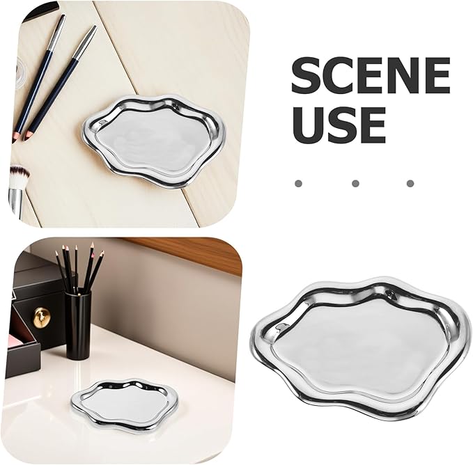 Healifty Silver Irregular Cloud-Shaped Nail Art Tray Decorative Ceramic Trinket Dish Organizer Photo Prop for Home Décor and Makeup Accessories