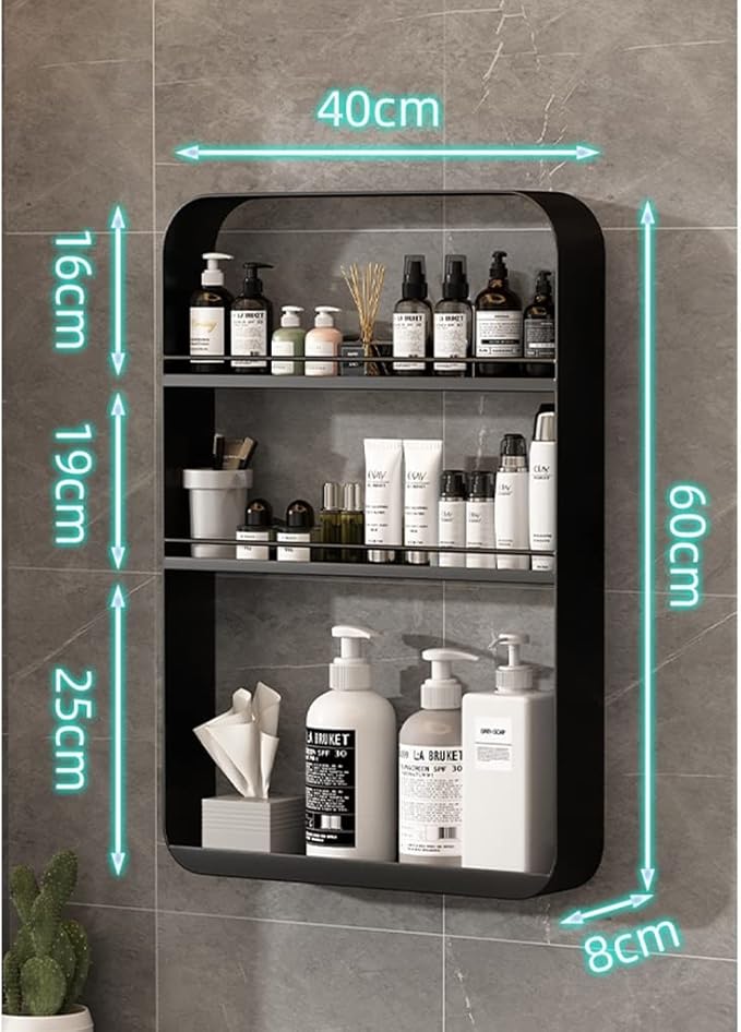 Floating Shelves Punch-Free Bathroom Shelf, 2-4 Tier Wall-Mounted Makeup Organizer, Cosmetic Storage Rack, 10kg Load-Bearing (Color : Black, Size : 30 * 8 * 40cm) (Black 40 * 8 * 60c