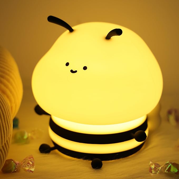 OkiyiD Bee Gifts, Cute Bee Night Light, Animal Silicone Nursery Lamp with Dimming and Timing Function, 9 Lighting Effects, Cute Room Decor Lights