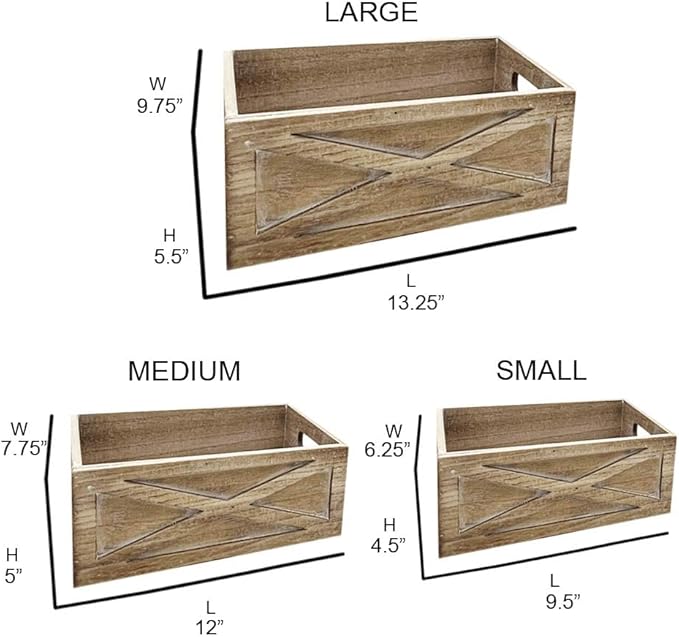 Admired By Nature Wooden Crates Storage Container, Set of 3 Farmhouse Style Decorative Baskets for Home Decor, Rustic Decor, Nesting Stackable Organizers, Distressed Wood Crates, Barn Door Light Brown
