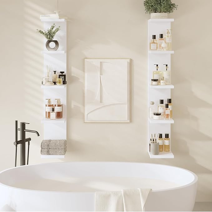 LitaEther 5 Tier White Lack Wall Shelf - Multi-Functional Display Organizer for Anime Figures, Funko Pop, Plants, Makeup & Books (7.1" x 5.5" x 30.7") – Space-Saving Floating Shelf for Home & Office
