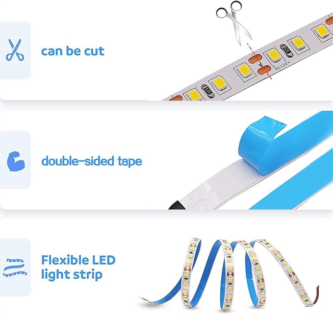 12V 5M/16.4ft LED Strip Light Blue 600LEDs Flexible SMD2835 High Brightness No-Waterproof IP20 LED Tape Lights for Bedroom Christmas Party etc(No Power Supply)