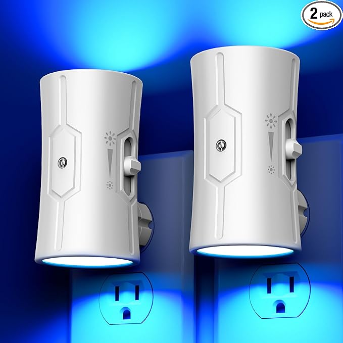 fesnne Night Light, LED Night Lights Plug into Wall 2 Pack Blue 0-100LM Adjustable Brightness Light Sensor Plug in Night Light for Hallway, Bathroom, Adult