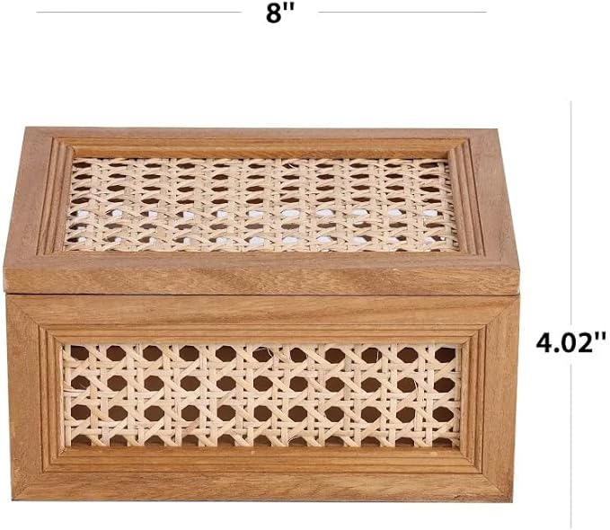 Natural Rattan & Wood Oblong Desktop Decorative Storage Box (Home Decor Series)