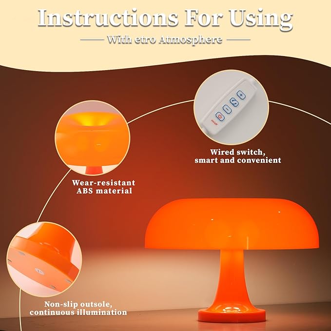 Modern Decorative Table Lamp, Mushroom Cap Design, USB Powered, 3 Lighting Modes, Dimmable, for Bedroom, Living Room Decor, Polished Plastic, Sunset Theme, Push Button Control, Adjustable Brightness