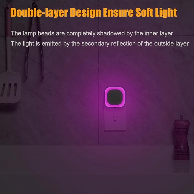 YUNLEX 2 Pack Plug in Pink Night Light for Girls, Dimmable Nursery Light with Dusk to Dawn Sensor, Gentle Eye-Caring Glow for Midnight Feedings, Kids Room, Princess-Themed Bedroom, Bathroom, Hallway