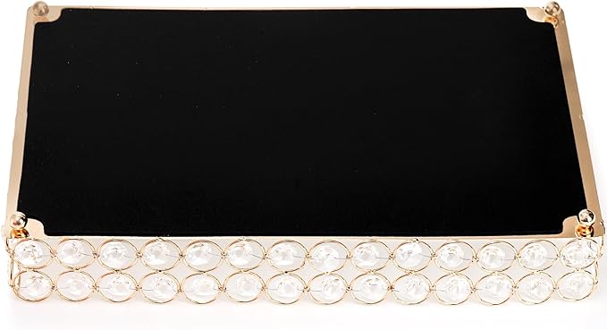 Hedume Crystal Vanity Tray, 12.3" x 8" Mirrored Cosmetic Makeup Tray, Large Jewelry Trinket Organizer Tray, Ornate Decorative Tray for Dresser Countertop Wedding Home Bathroom