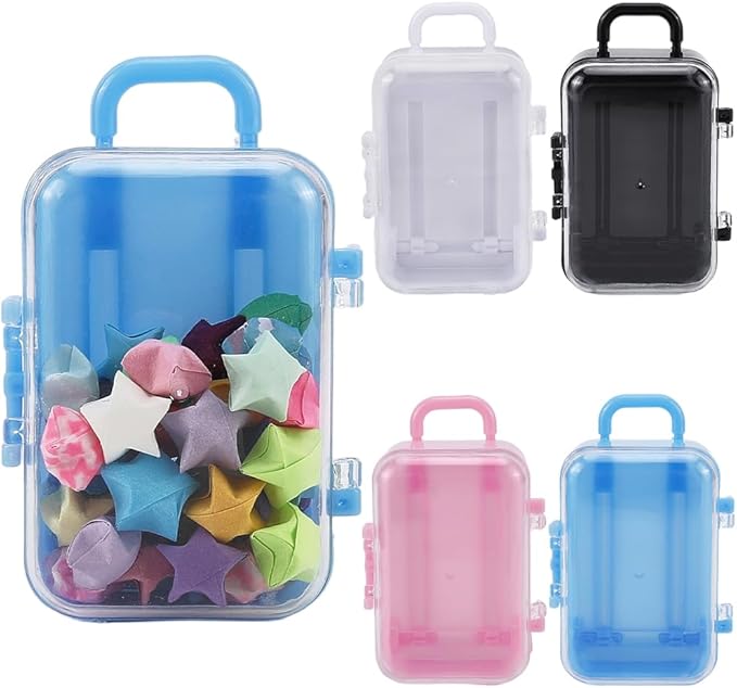 4Pcs 4 Colors Mini Suitcase Candy Box Small Eyelash Storage Box Tiny Colorful Plastic Empty Luggage Trolley Bag Gift Organizer Holder Case for Eyelashes Candy Makeup False Lash Travel Tool