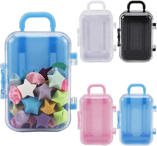 4Pcs 4 Colors Mini Suitcase Candy Box Small Eyelash Storage Box Tiny Colorful Plastic Empty Luggage Trolley Bag Gift Organizer Holder Case for Eyelashes Candy Makeup False Lash Travel Tool