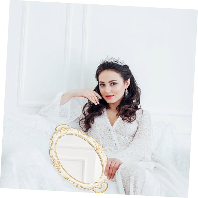 Cabilock Vintage Mirror Tray White Retro Decorative Jewelry Organizer Makeup Display Plate for Home Décor and Photography Props