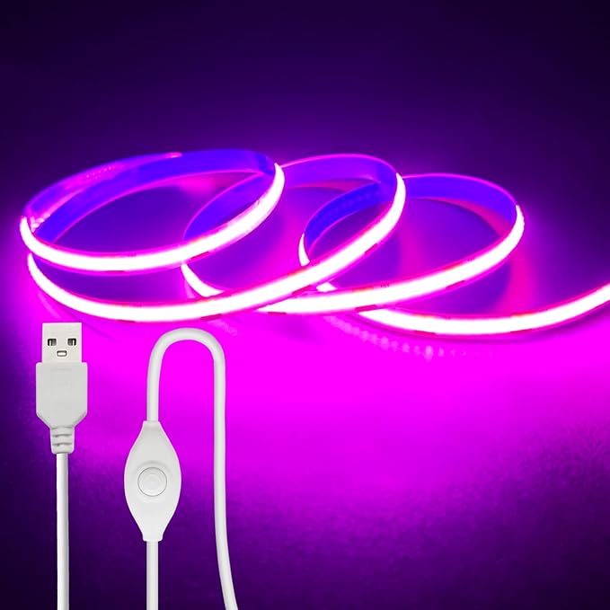 ZSLAIFU 5V LED Strip Lights, Pink USB LED Light Strip, 3.28FT Dimmable Cob LED Strip Light, High Brightness Short LED Strip for Display Cabinet, Living Room, TV Lights