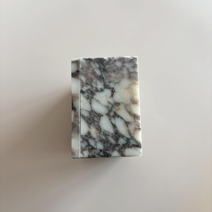 Natural Marble Ring Jewelry Box Cotton Swab Storage Box with Lid Storage Box (Calacatta Violet)