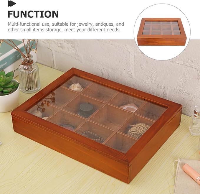 Solid Wood Decorative Jewelry Box Lid Section Storage Organizer Rustic Decor for Home Make up Organizers