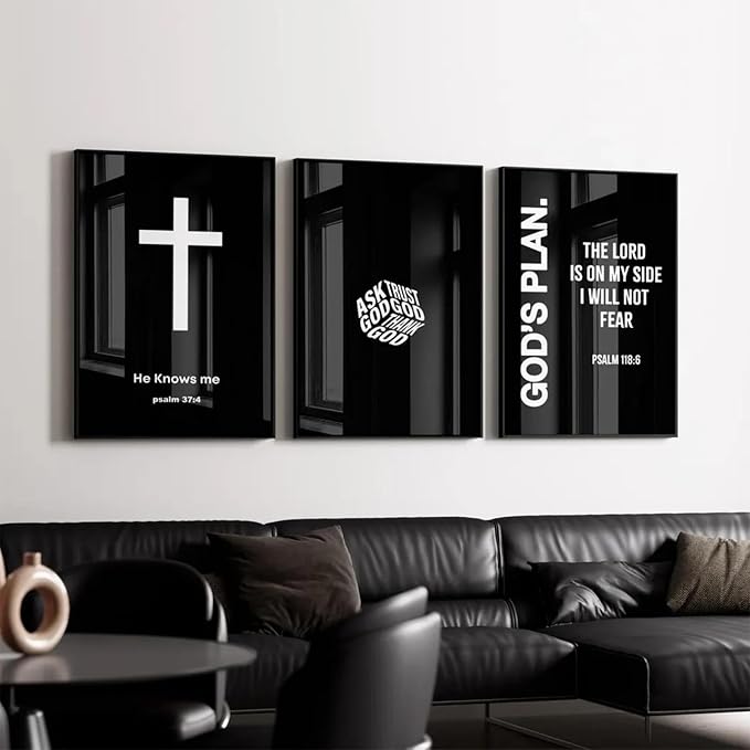 Christian Jesus Wall Art Black White God Canvas Wall Decor Religious Bible Verse Poster Modern Christian Cross Painting Artwork Christ Scripture Prints Picture for Bedroom 24x36 Inch Unframed Set of 3