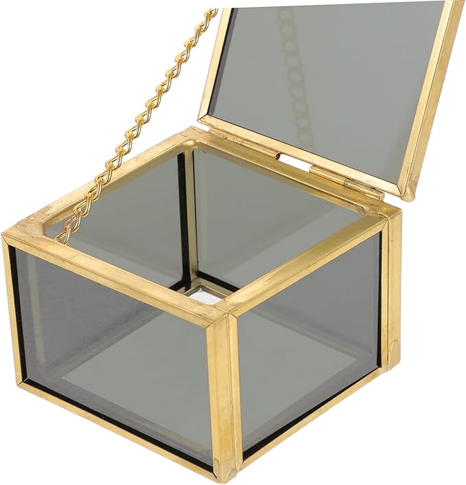 Elegant Square Glass Jewelry Box with Lid Vintage Trinket Holder for Rings and Necklaces Stylish Keepsake Organizer for Makeup and Accessories Decorative Storage