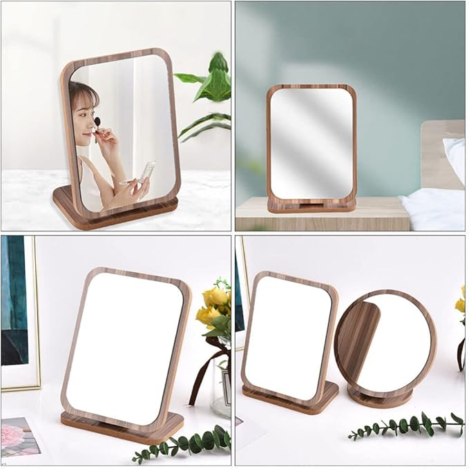 Folding Vanity Makeup Mirror with Stand - Portable Wooden Desktop Mirror for Bathroom & Tabletop - Stylish, Space-Saving Makeup Organizer