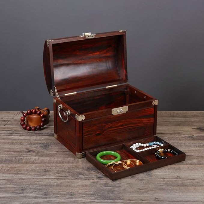 Makeup Organizers Solid Wood Jewelry Box Chinese Retro Storage Box Ring Earring Necklace Bracelet Watch Small Jewelry Storage Box Jewelry Box 11.81 Inches Jewelry Case (Color : B)