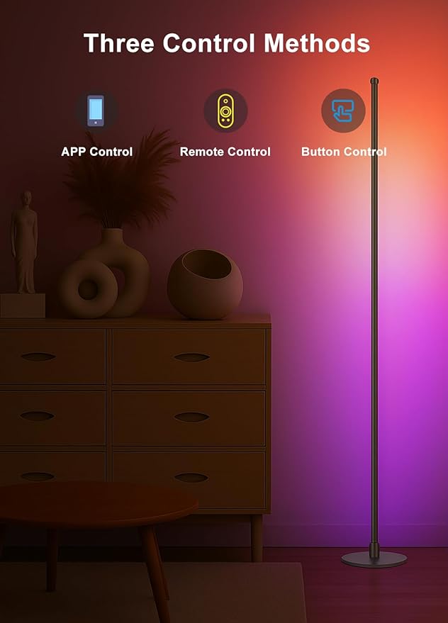 Sotipevs Corner Floor Lamp, Smart RGBICW LED Corner Lamp with App and Remote Control, 16 Million DIY Colors, Music Sync, Modern LED Floor Lamp for Living Rooms, Bedrooms, and Gaming Rooms