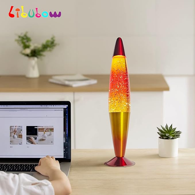 16 Inch Rainbow Glitter Lamp with 2 Bulbs, Sunset Lamp Sunrise Lamp, Night Light Mood Lighting for Adults, Home Room Office Decor, Great Present for Women Kids Birthday Anniversary,Yellow Orange Red