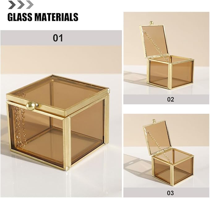 Zerodeko Square Glass Trinket Box with Lid Cosmetic Organizer Home Storage for Necklaces and Accessories