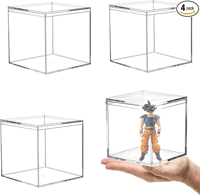 KissYou Acrylic Boxes Clear Box with Lid 4 Packs Acrylic Decorative Boxes Transparent Display Box Clear Square Cube Acrylic Storage Containers
