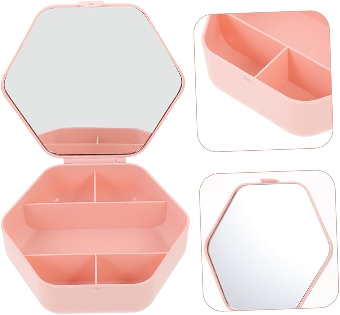 PRETYZOOM Travel Jewelry Organizer with Mirror Portable Makeup and Accessory Storage Box for Women for Earrings Hair Ties and Cosmetics Stylish Design