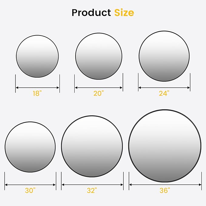 GarveeHome Round Miror, 18 in Small Aluminum Alloy Frame Circle Mirror, High Definition Eco-Friendly Black Round Bathroom Mirror for Over Sink, Wall Mirror for Entryway, Bathroom, Vanity