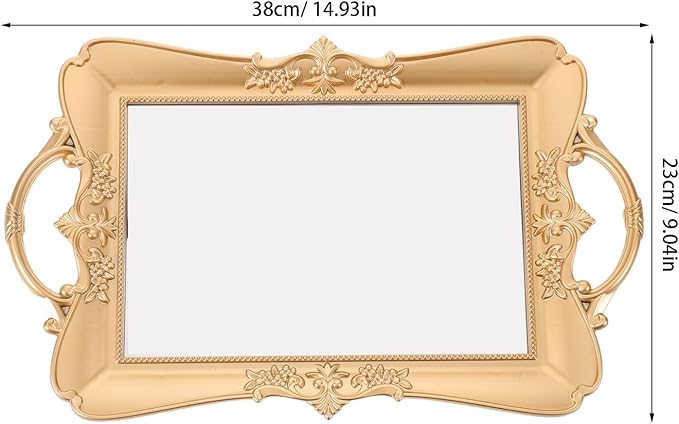 Gold Mirror Tray - Gold Embossed Antique Mirrored Vanity Tray for Dresser Decor, Display Makeup and Perfume - Ornate Organizer for Home Use