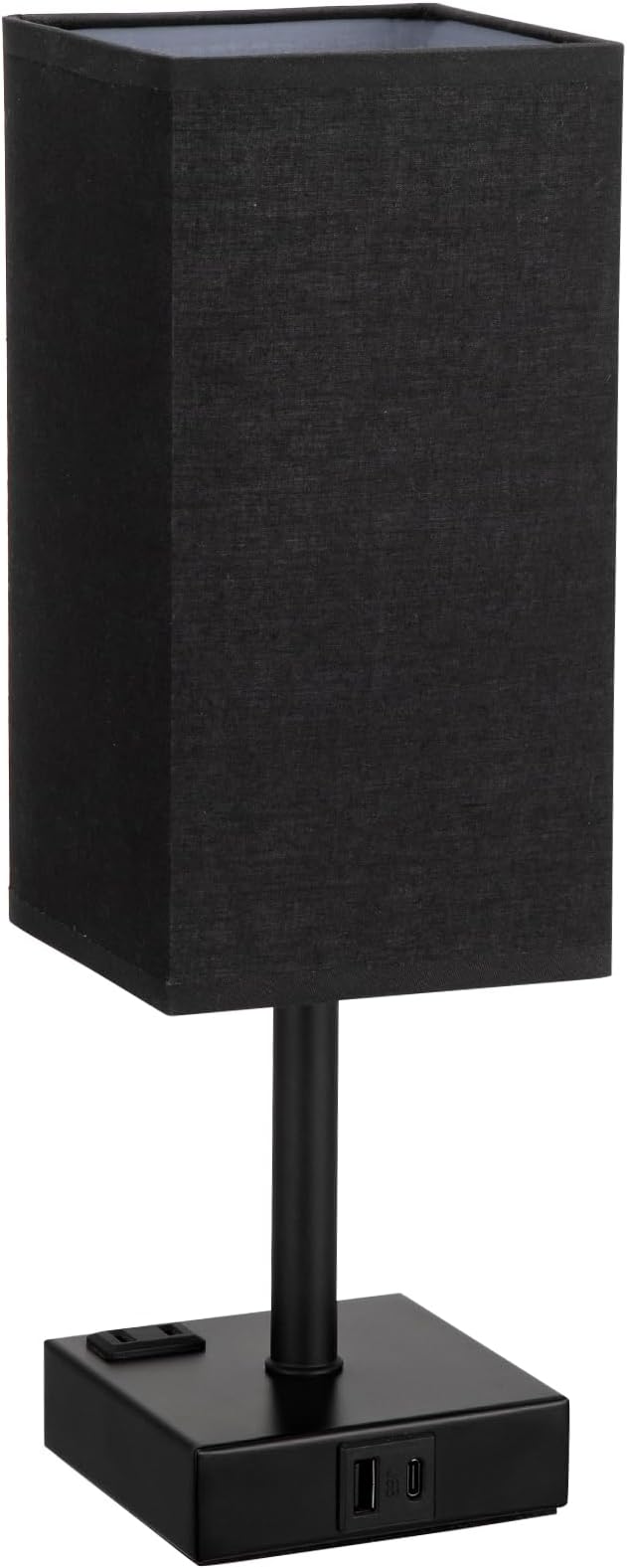 aooshine Black Bedside Lamp for Nightstand - Touch Table Lamp with Type C + A and AC Outlet, Square Charging Lamps for Bedroom Decor, Dorm Lamp for Men, E26 Bulb Included (3000K)