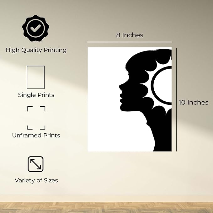 InkFlow Posters Abstract Face Silhouette Poster - Minimal Black Profile Illustration - Modern Feminine Art Design - Home Wall Decor Accent - Contemporary Style Print - 8x10 Unframed Canvas Print