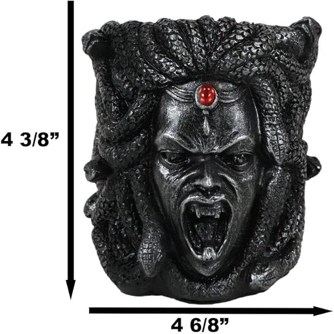 Ebros Gift Greek Mythology Gothic Gorgon Sisters Goddess Medusa With Wild Snakes Hair And Red Bloodshot Gem Head Ornament Decorative Stationery Pen Pencil Make Up Tools Organizer Holder