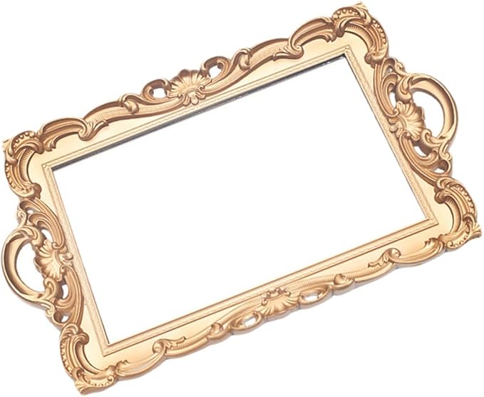 European Mirror Plate Cosmetic Storage Tray Golden Rectangular Retro Mirror Makeup Organizer Perfume Display Tray for Home Décor and Photography Props